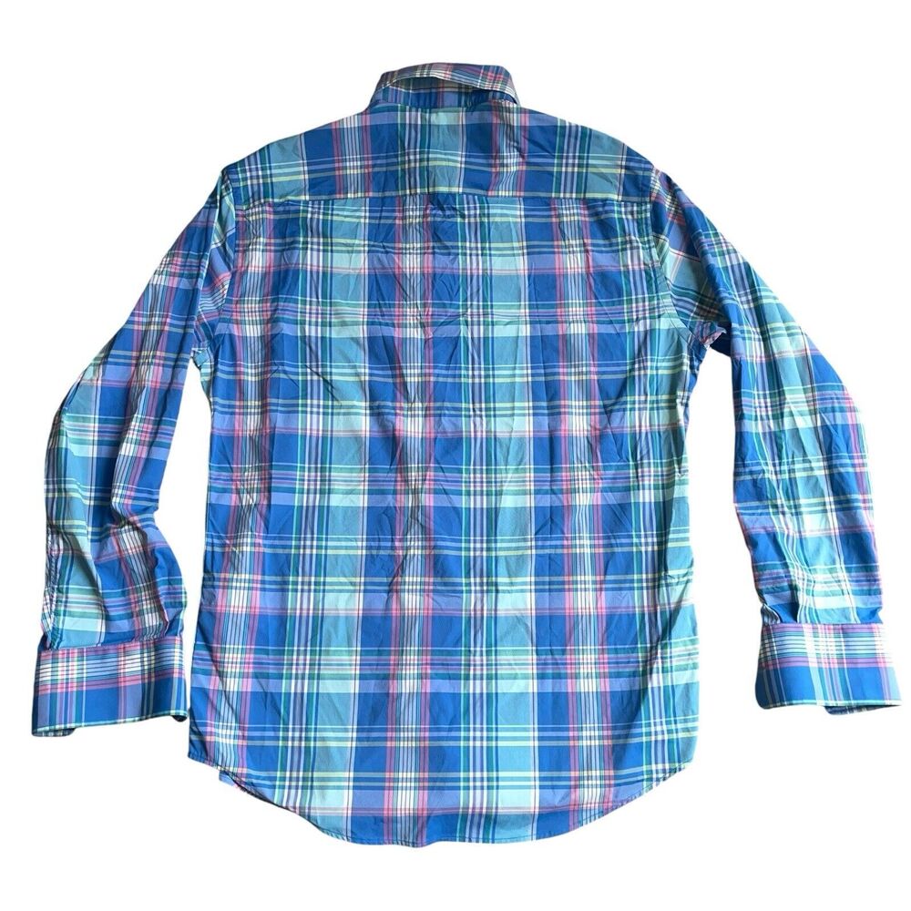 Peter Millar Mens Button Down Summer Comfort Plaid Blue Pink Performance Shirt - Picture 3 of 9